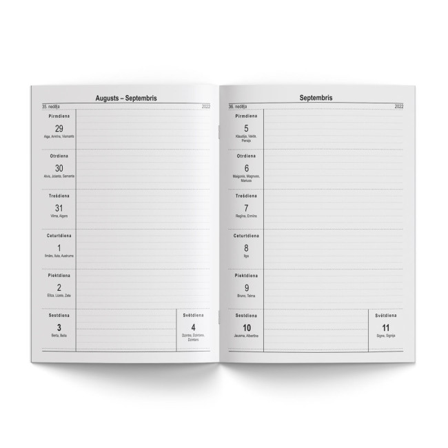 Plānotājs ar datumiem  un krāsainām lapām -  skavots